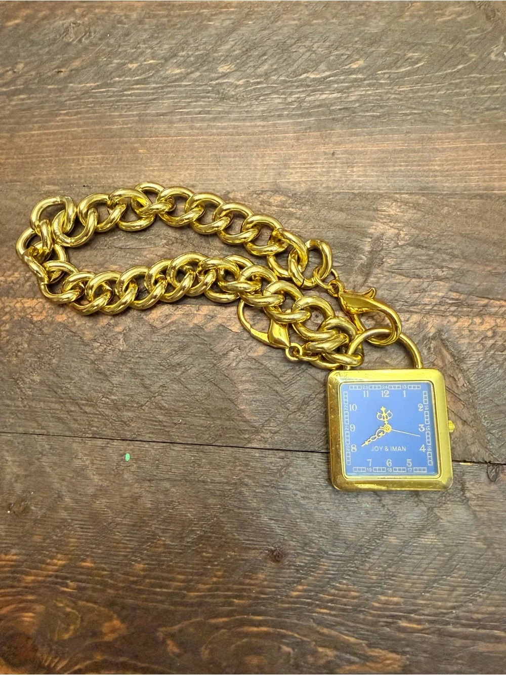 Vintage Goldtone Purse Vest Sweater Watch Blue Dial Quartz Joy & Iman untested